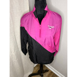 Vintage Retro Reebok Pink Black Color Block Half Zip Windbreaker Jacket S
